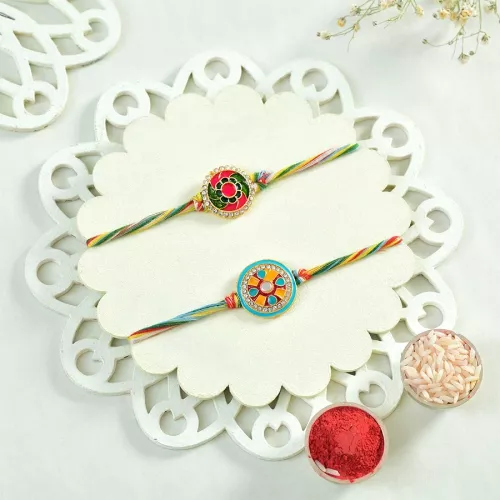 Colorful Thread Work Rakhi Duo
