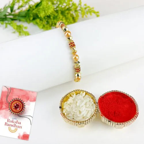 Special Pearl Rakhi with Ritual Essentials Special Pearl Rakhi with Ritual Essentials