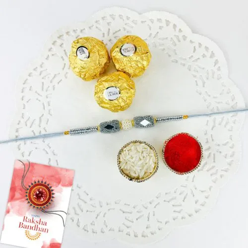 Charming Designer Beads Rakhi Sweet Treat Pack