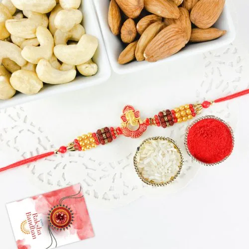 Rakhi with Blessings of Ganesh and Dry Fruits