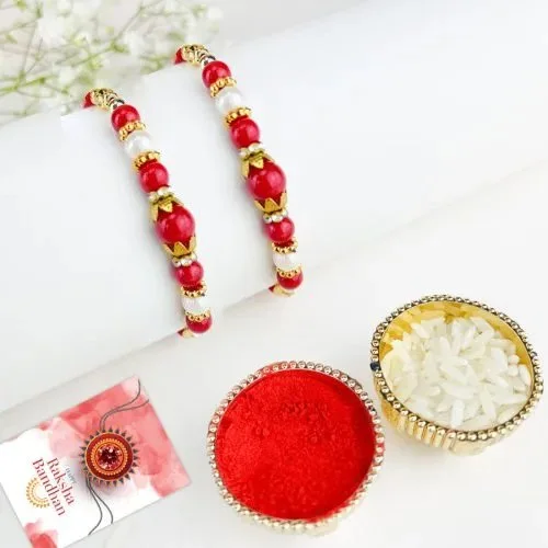 Radiant Red Beads Rakhi Set