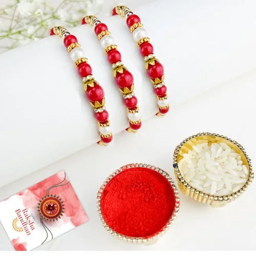 Classic Red Beads Rakhi Trio