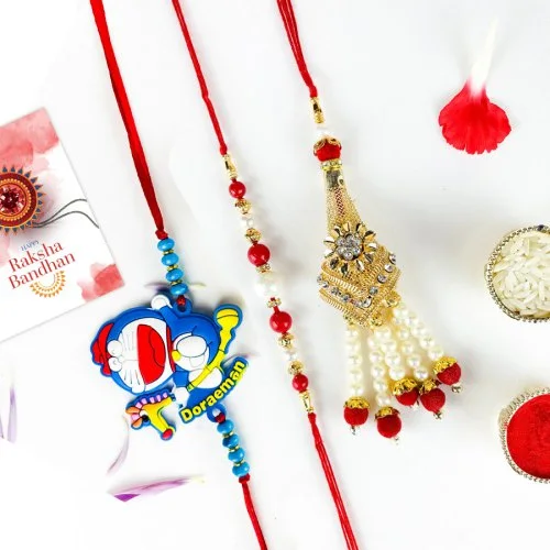Adorable Pearl-Studded Rakhi Set