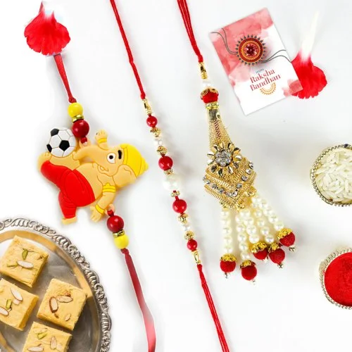 Family and Kids Rakhi with Tasty Soan Papdi Duo