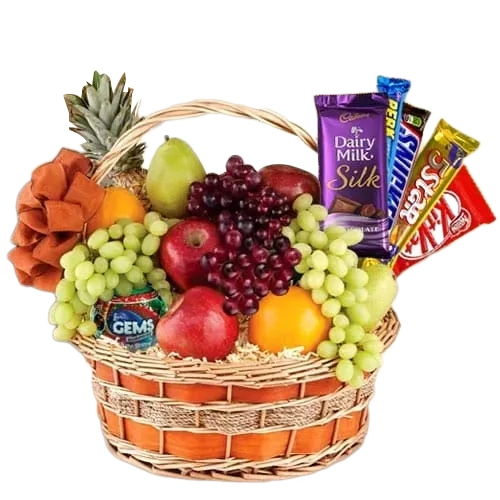 Tasty Assorted Chocolates Gift Hamper with Mixed Fruits