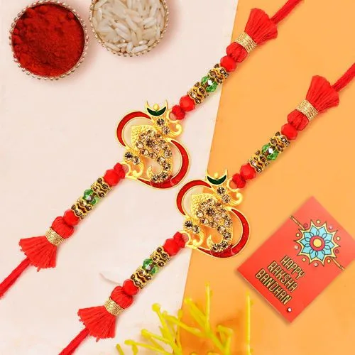 Graceful Stone Ganesha Rakhi Set