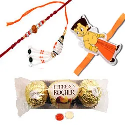 Ravishing Bhaiya Bhabhi Rakhi Set, Kid Rakhi And Ferrero Rochers