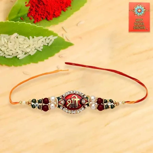 One Shree Rakhi with Roli Tika and Message Card