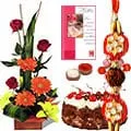 Seasonal Flower Bouquet with Fresh Baked Cake nd 1 Free Rakhi